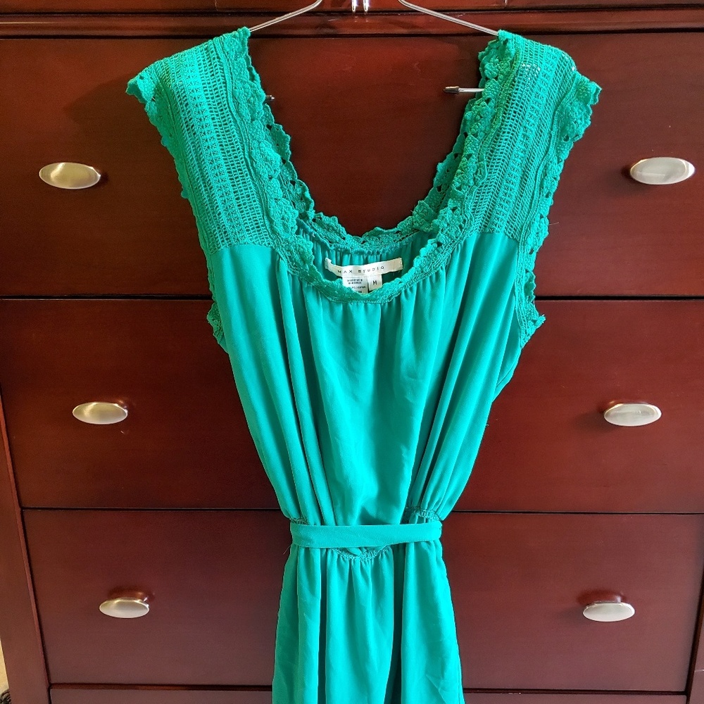 Green Max Studio Dress with Crocheted Sleeves